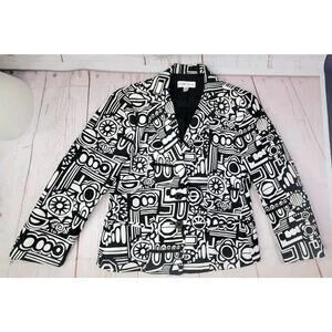 Andre Oliver Black and White Geometric Suit Jacket Size 8 Lined Womens